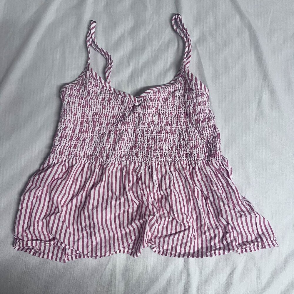 Hollister Smocked Tank Top, Red & White Striped, M Size